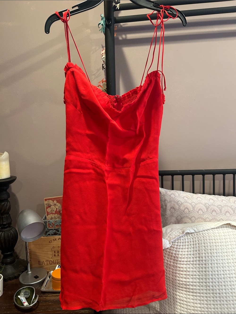 Reformation Red Ruffle-Trim Slip Dress